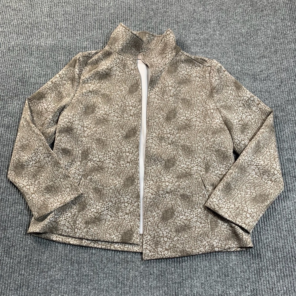 Chicos Jacket Womens 2 Gray Open Front Snakeskin Stretch Pockets Lightweight